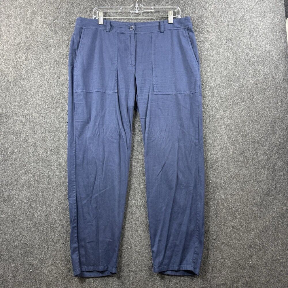 Eileen Fisher Pants Women's 12 Blue Navy Utility Tapered Organic Cotton Pockets